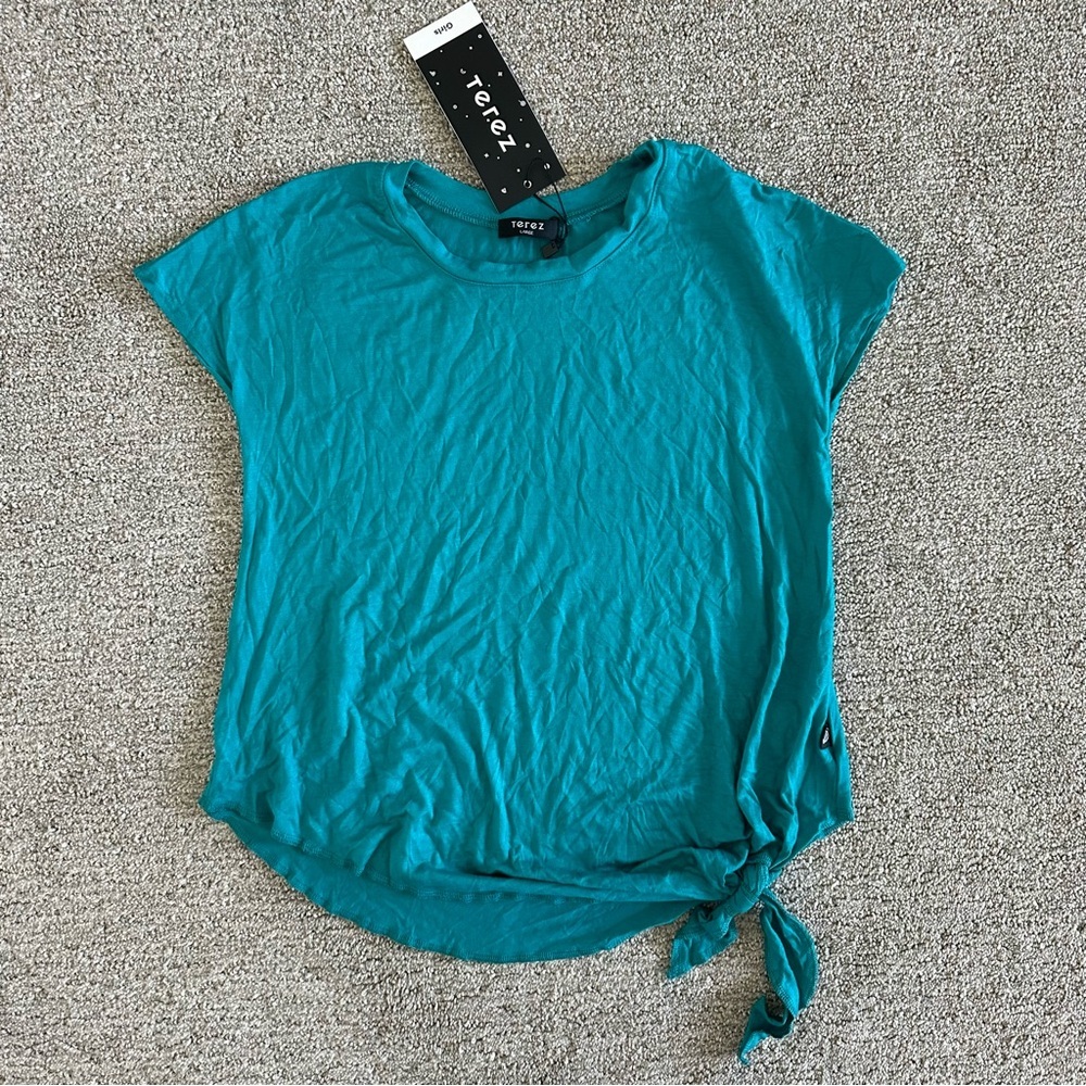 Terez Cap Sleeve Tie Front Blue Tee Size Large